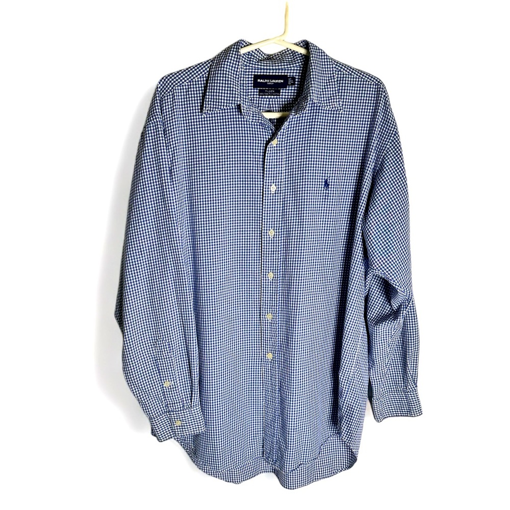 Ralph Lauren Golf Tilden Men Shirt Button Up Blue Check- Size Large- Long Sleeve